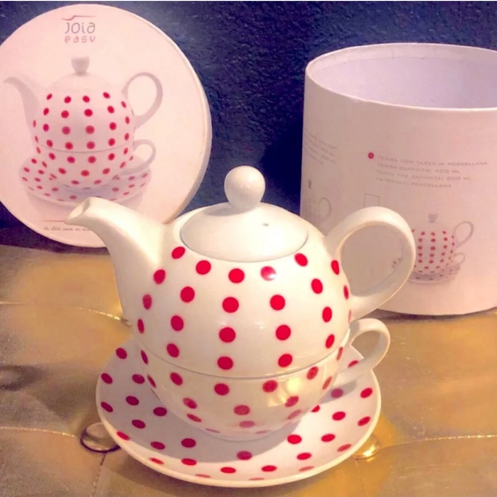 Pin Up Style Tableware Purple Polka Dot Tea Ceramic Set Kitchen Coffee Mug Cup